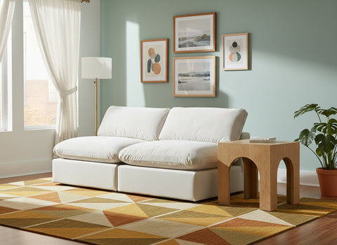 Farrah 78" Cream Velvet Upholstered Armless Sofa, 2-Piece