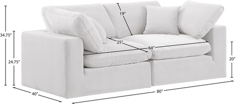 Farrah 80" Cream Velvet Upholstered Sofa, 2-Piece