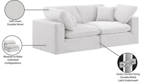 Farrah 80" Cream Velvet Upholstered Sofa, 2-Piece