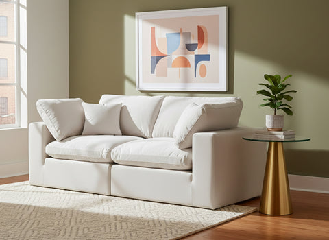 Farrah 80" Cream Velvet Upholstered Sofa, 2-Piece