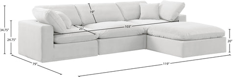 Farrah 119" Cream Velvet Upholstered Sectional, 4-Piece