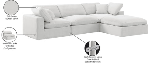 Farrah 119" Cream Velvet Upholstered Sectional, 4-Piece