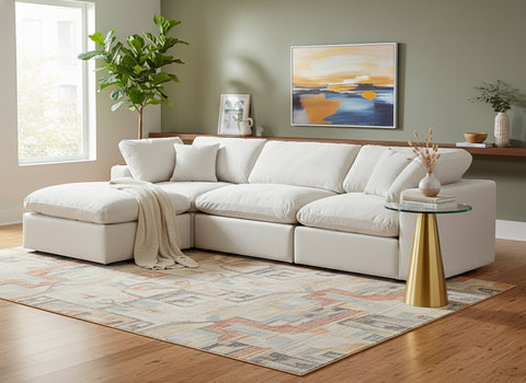 Farrah 119" Cream Velvet Upholstered Sectional, 4-Piece