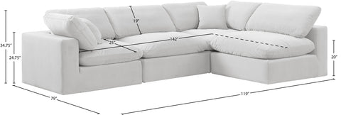 Farrah 119" Cream Velvet Upholstered Sectional, 4-Piece (Style 2)