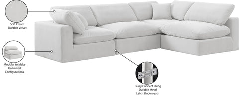 Farrah 119" Cream Velvet Upholstered Sectional, 4-Piece (Style 2)