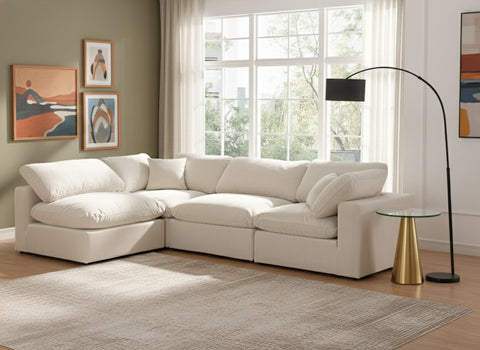 Farrah 119" Cream Velvet Upholstered Sectional, 4-Piece (Style 2)