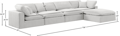 Farrah 158" Cream Velvet Upholstered Sectional, 5-Piece