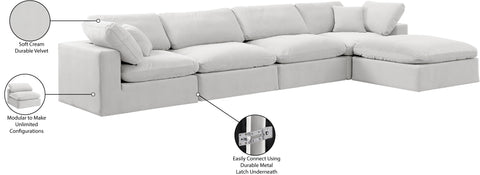 Farrah 158" Cream Velvet Upholstered Sectional, 5-Piece