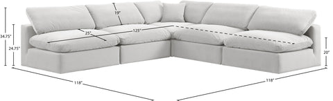 Farrah 118" Cream Velvet Upholstered Sectional, 5-Piece