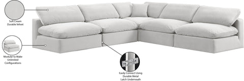 Farrah 118" Cream Velvet Upholstered Sectional, 5-Piece