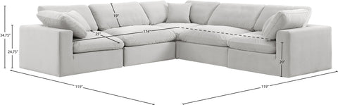 Farrah 119" Cream Velvet Upholstered Sectional, 5-Piece