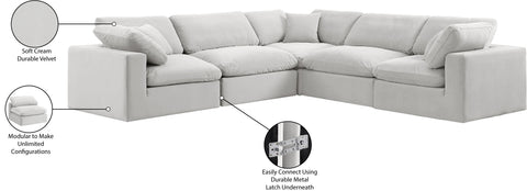 Farrah 119" Cream Velvet Upholstered Sectional, 5-Piece