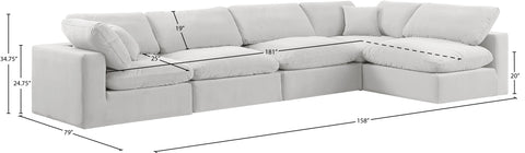 Farrah 158" Cream Velvet Upholstered Sectional, 5-Piece (Style 2)