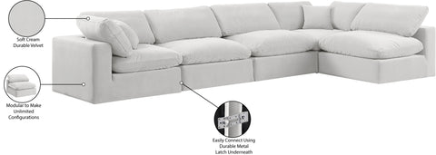 Farrah 158" Cream Velvet Upholstered Sectional, 5-Piece (Style 2)