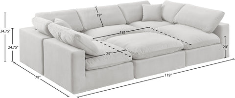 Farrah 119" Cream Velvet Upholstered Sectional, 6-Piece