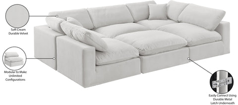 Farrah 119" Cream Velvet Upholstered Sectional, 6-Piece
