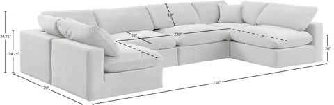 Farrah 158" Cream Velvet Upholstered Sectional, 6-Piece (Style 3)