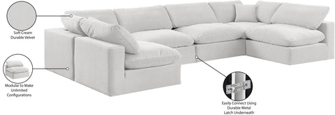 Farrah 158" Cream Velvet Upholstered Sectional, 6-Piece (Style 3)