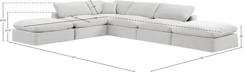 Farrah 157" Cream Velvet Upholstered Sectional, 6-Piece