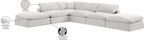 Farrah 157" Cream Velvet Upholstered Sectional, 6-Piece