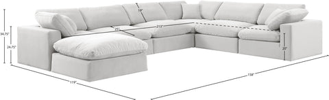 Farrah 158" Cream Velvet Upholstered Sectional, 7-Piece