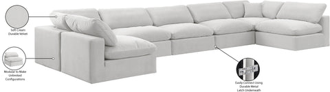 Farrah 197" Cream Velvet Upholstered Sectional, 7-Piece