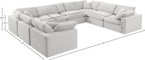 Farrah 158" Cream Velvet Upholstered Sectional, 8-Piece