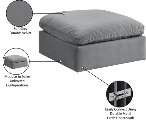 Farrah Grey Velvet Upholstered Ottoman, 1 Piece