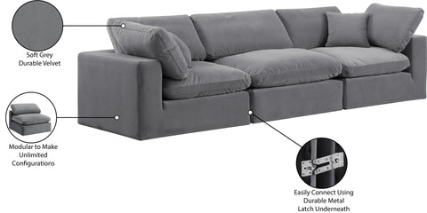 Farrah 119" Grey Velvet Upholstered Sofa, 3-Piece