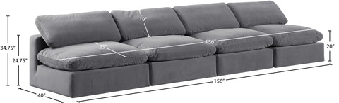 Farrah 156" Grey Velvet Upholstered Armless Sofa, 4-Piece