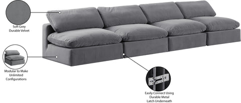 Farrah 156" Grey Velvet Upholstered Armless Sofa, 4-Piece
