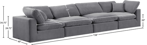 Farrah 158" Grey Velvet Upholstered Sofa, 4-Piece