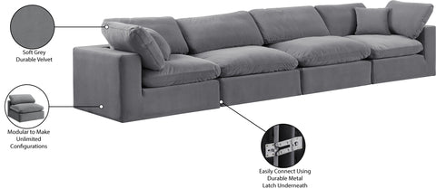 Farrah 158" Grey Velvet Upholstered Sofa, 4-Piece