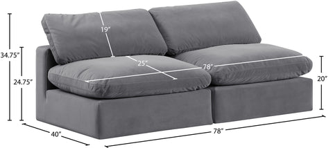 Farrah 78" Grey Velvet Upholstered Armless Sofa, 2-Piece