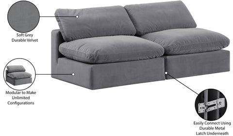 Farrah 78" Grey Velvet Upholstered Armless Sofa, 2-Piece