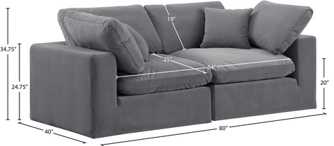 Farrah 80" Grey Velvet Upholstered Sofa, 2-Piece