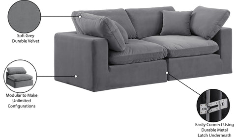 Farrah 80" Grey Velvet Upholstered Sofa, 2-Piece