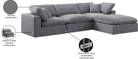 Farrah 119" Grey Velvet Upholstered Sectional, 4-Piece