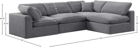 Farrah 119" Grey Velvet Upholstered Sectional, 4-Piece (Style 2)
