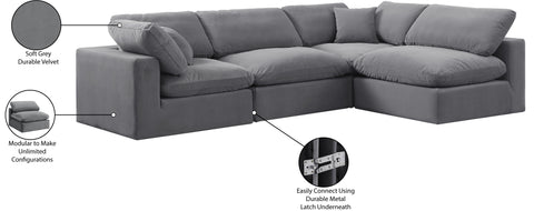 Farrah 119" Grey Velvet Upholstered Sectional, 4-Piece (Style 2)