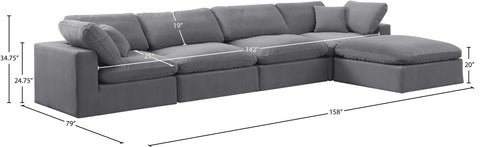 Farrah 158" Grey Velvet Upholstered Sectional, 5-Piece