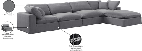 Farrah 158" Grey Velvet Upholstered Sectional, 5-Piece
