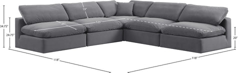 Farrah 118" Grey Velvet Upholstered Sectional, 5-Piece