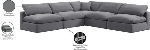 Farrah 118" Grey Velvet Upholstered Sectional, 5-Piece