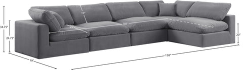 Farrah 158" Grey Velvet Upholstered Sectional, 5-Piece (Style 2)