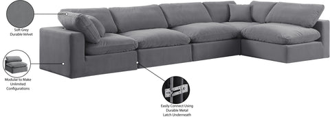 Farrah 158" Grey Velvet Upholstered Sectional, 5-Piece (Style 2)