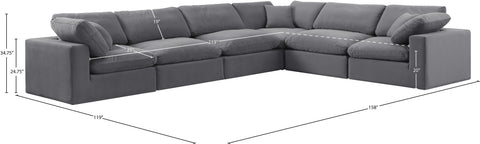 Farrah 158" Grey Velvet Upholstered Sectional, 6-Piece