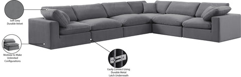 Farrah 158" Grey Velvet Upholstered Sectional, 6-Piece