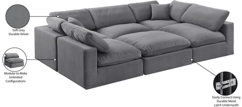 Farrah 119" Grey Velvet Upholstered Sectional, 6-Piece