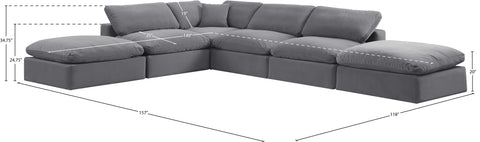 Farrah 157" Grey Velvet Upholstered Sectional, 6-Piece